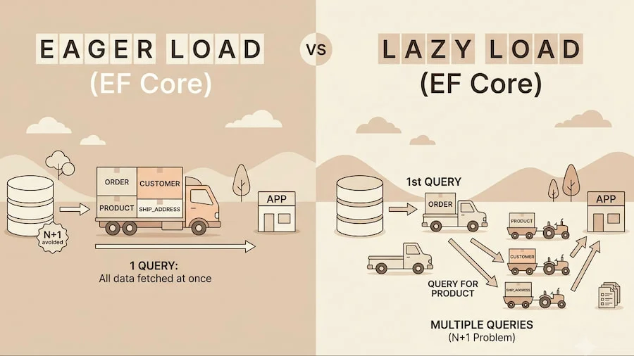 مقایسه جامع Eager Loading و Lazy Loading در Ef Core